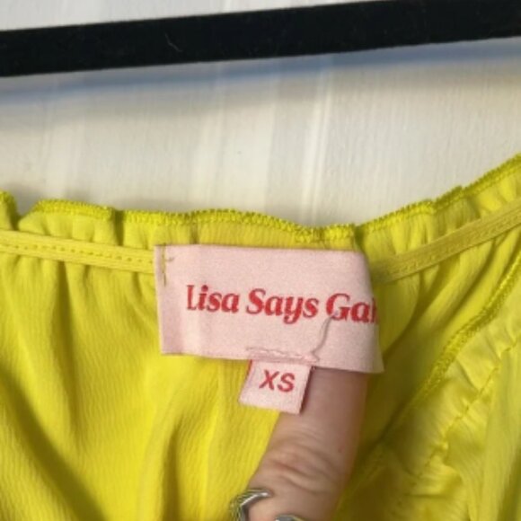 Lisa Says Gah XS Agatha Smocked Dress Long Sleeve Cocktail Chartreuse - Picture 2 of 6